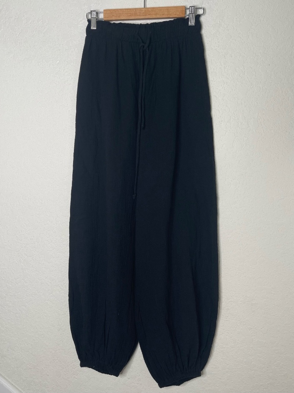 Three Bird Nest Black Cotton Gauze Boho Harem Pants Womens Small